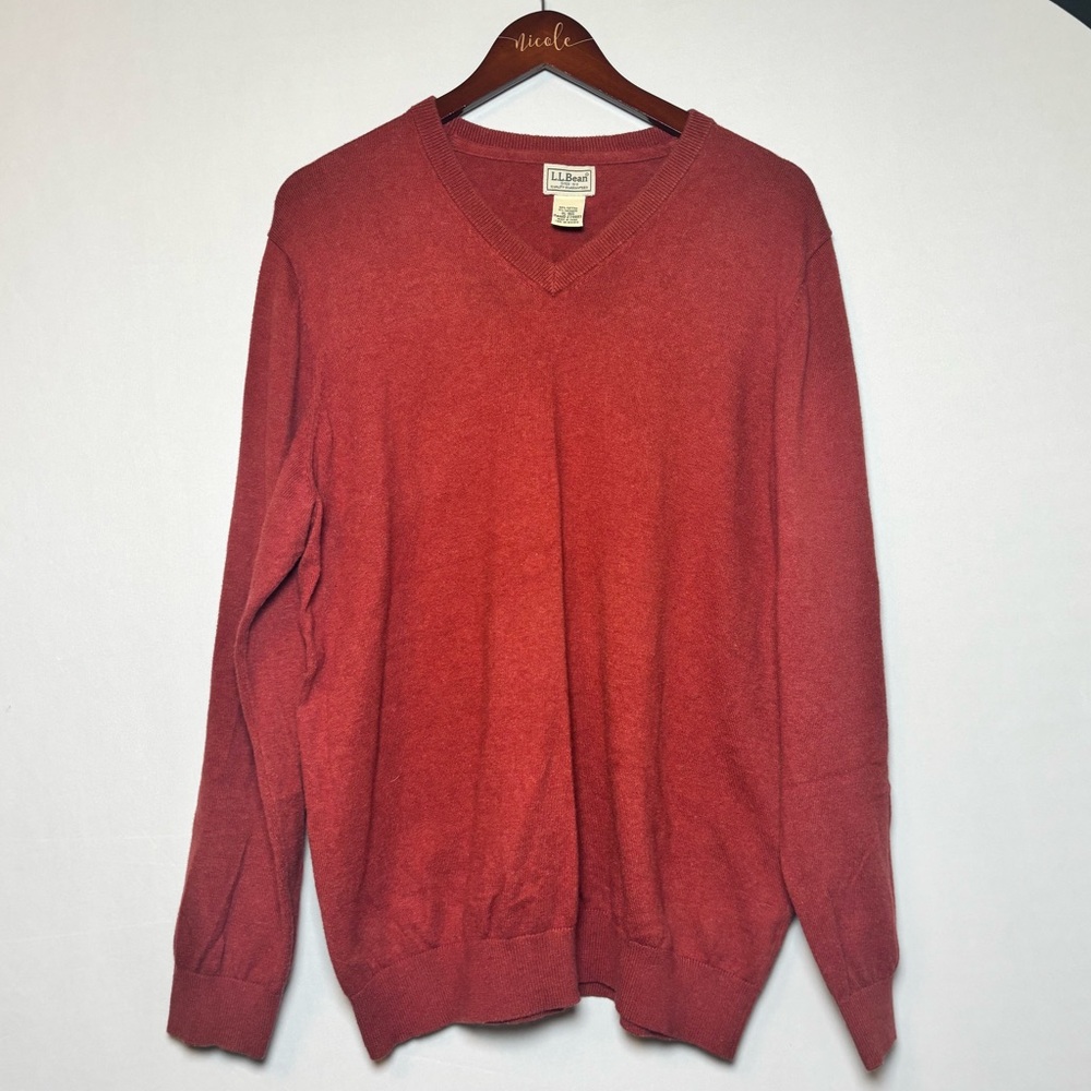 Vintage L.L. Bean Men's XL Burnt Orange V-Neck Sweater Cashmere Blend